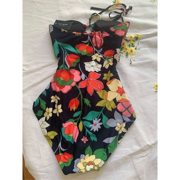 Kate Spade Flower Bed Bandeau One-Piece XS Blue Floral Tropical NWT - Picture 4 of 13